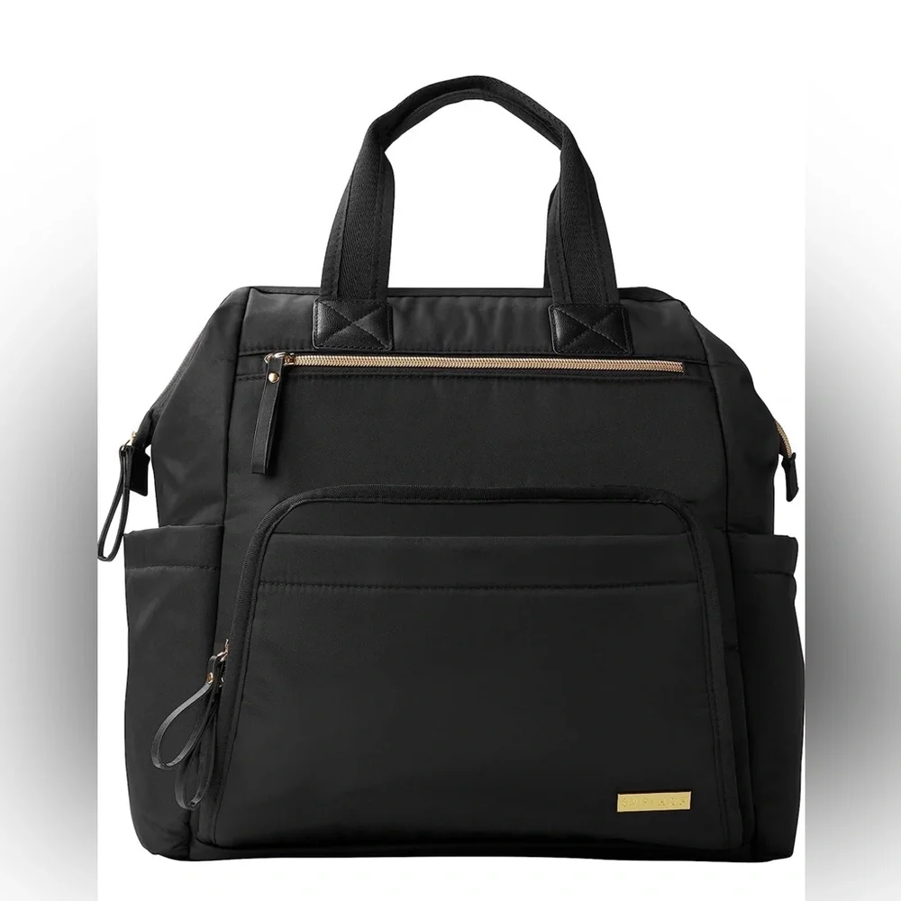 Skip Hop Diaper Bag Backpack: Mainframe Large Capacity, Black with Gold Trim
